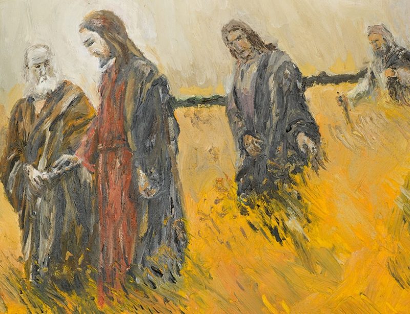 Jesus walking with his disciples