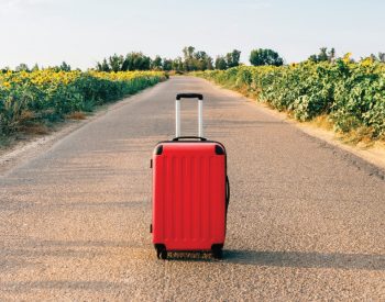 luggage on a road