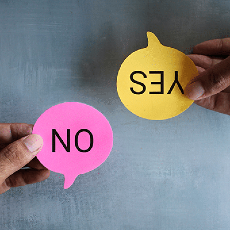 hands with yes and no signs