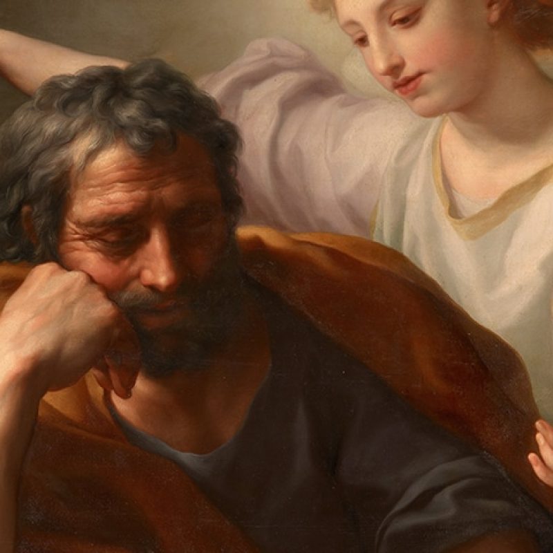 Painting of Saint Joseph, Husband of Mary talking to an Angel