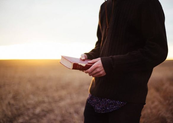 Person holding the Bible in a field