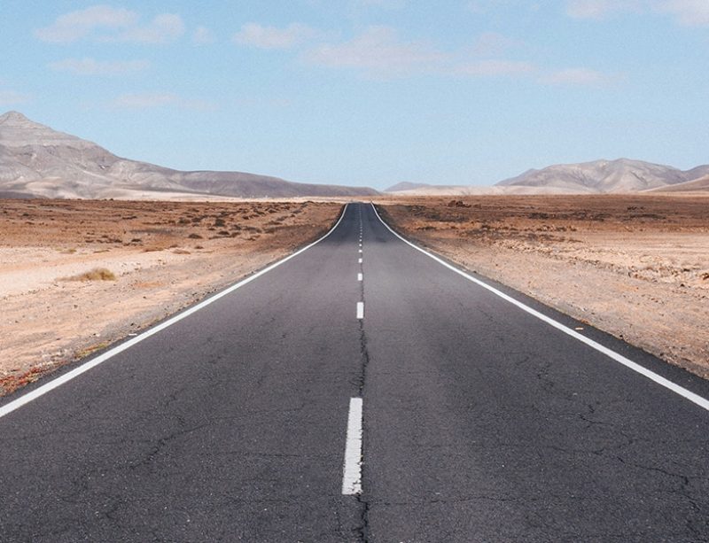 empty desert road on Route 66