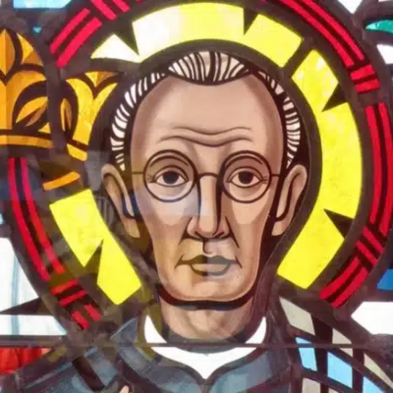 Stained glass window of Saint Maximilian Mary Kolbe