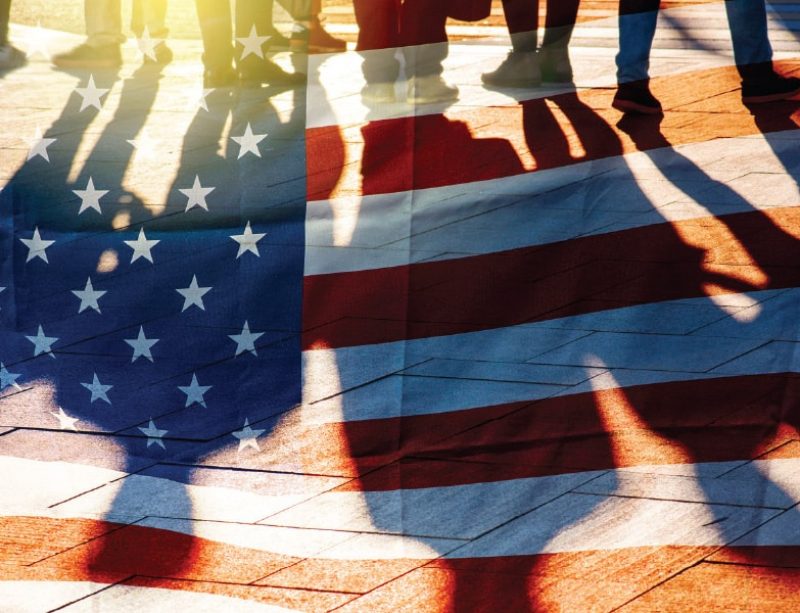 Shadows over an American flag