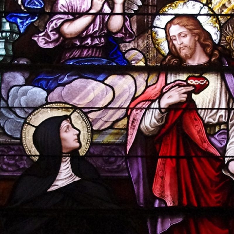 Stained glass window of Saint Margaret Mary Alacoque