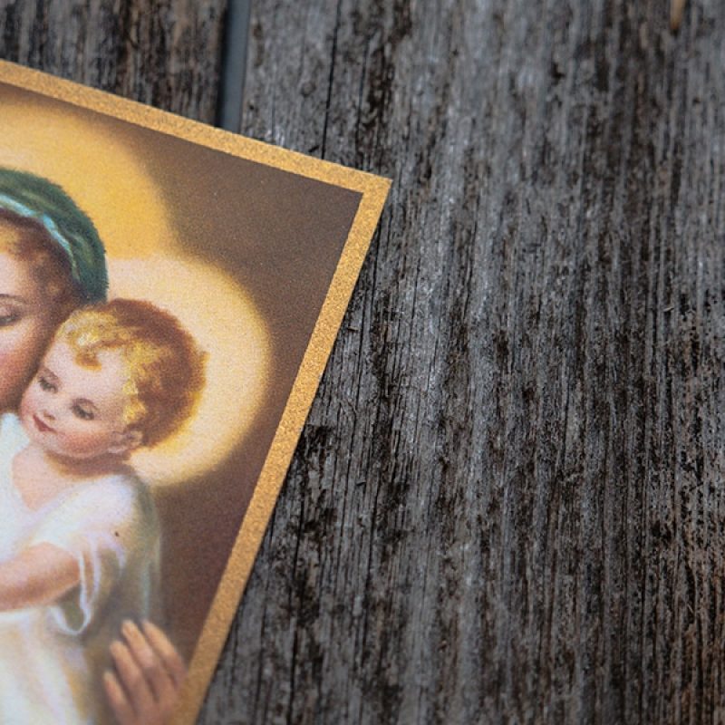 virgin mary, full of grace; prayer card of Mary and Jesus